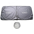 Automobile windshield folding sun shade with bag